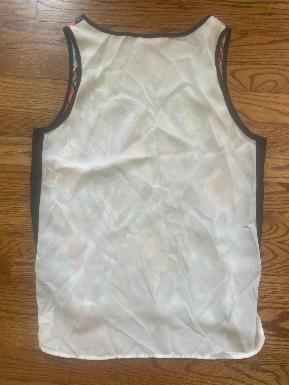 Nell Silk Multicolor Patterned Scoop Neck Tank Top with Black Side Panels - Picture 7 of 7